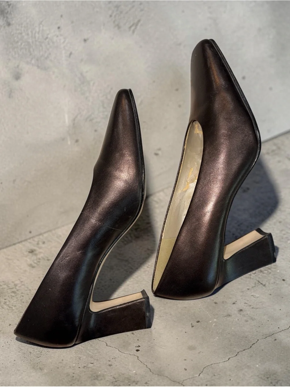 VTG Nine West Dark Brown Leather Square-Toe Pumps 3”